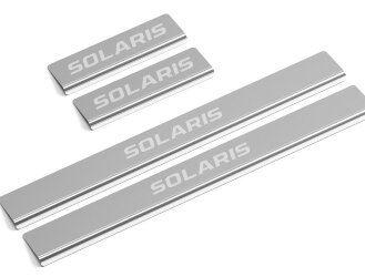 Накладки на пороги AutoMax для Hyundai Solaris II 2017-2020 2020-н.в., нерж. сталь, с надписью, 4 шт., AMHYSOL01