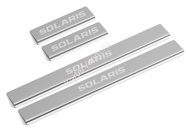 Накладки на пороги AutoMax для Hyundai Solaris II 2017-2020 2020-н.в., нерж. сталь, с надписью, 4 шт., AMHYSOL01 купить недорого