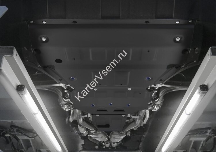 Защита картера, КПП и РК Rival (черная) для Porsche Cayenne III 2017-н.в., штампованная, алюминий 4 мм, с крепежом, 3 части, K333.4615.1