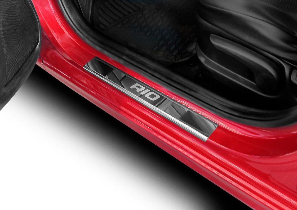 Накладки на пороги AutoMax для Kia Rio IV 2017-2020 2020-н.в., нерж. сталь, с надписью, 4 шт., AMKIRIO01 с доставкой по всей России