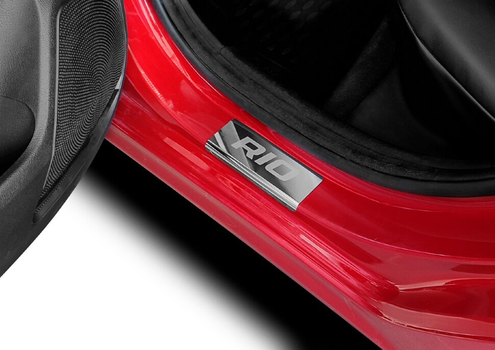 Накладки на пороги AutoMax для Kia Rio IV 2017-2020 2020-н.в., нерж. сталь, с надписью, 4 шт., AMKIRIO01