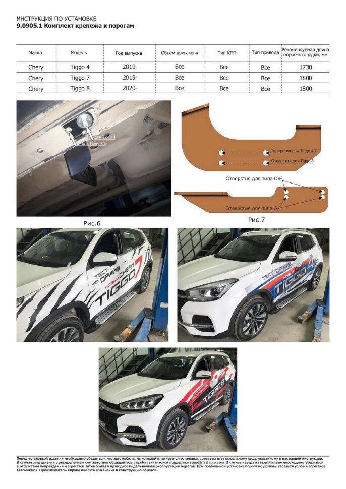 Комплект крепежа к порогам Rival для Chery Tiggo 8 2020-н.в., сталь, 9.0905.1