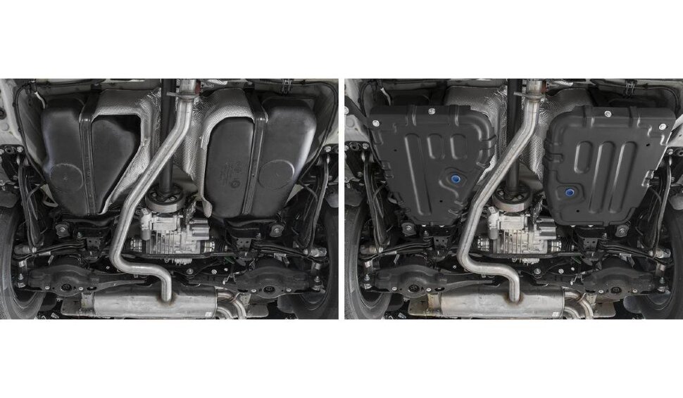 Защита топливного бака Rival для Volkswagen Tiguan II 4WD (вкл. SportLine) 2016-2020, сталь 1.5 мм, 2 части , с крепежом, штампованная, 111.5122.1