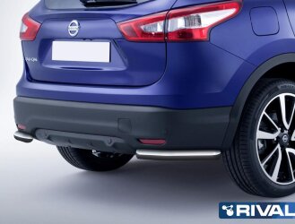 Защита заднего бампера d57 уголки + комплект крепежа, RIVAL, Nissan Qashqai 2013-