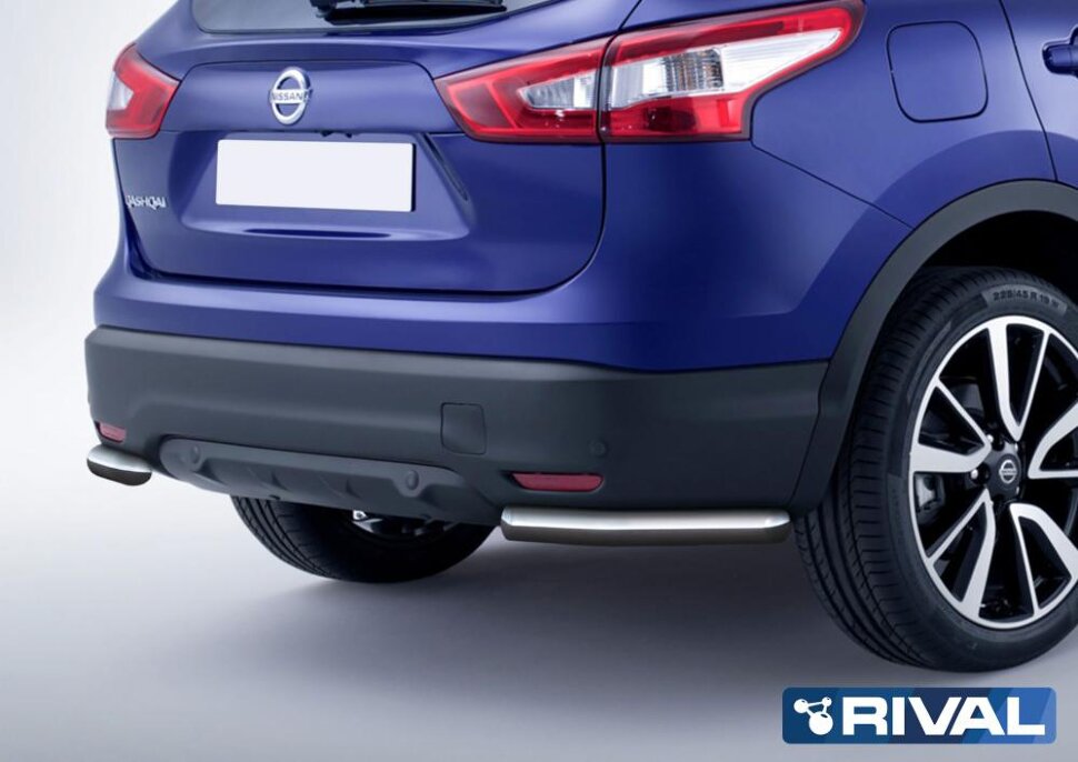 Защита заднего бампера d57 уголки + комплект крепежа, RIVAL, Nissan Qashqai 2013-