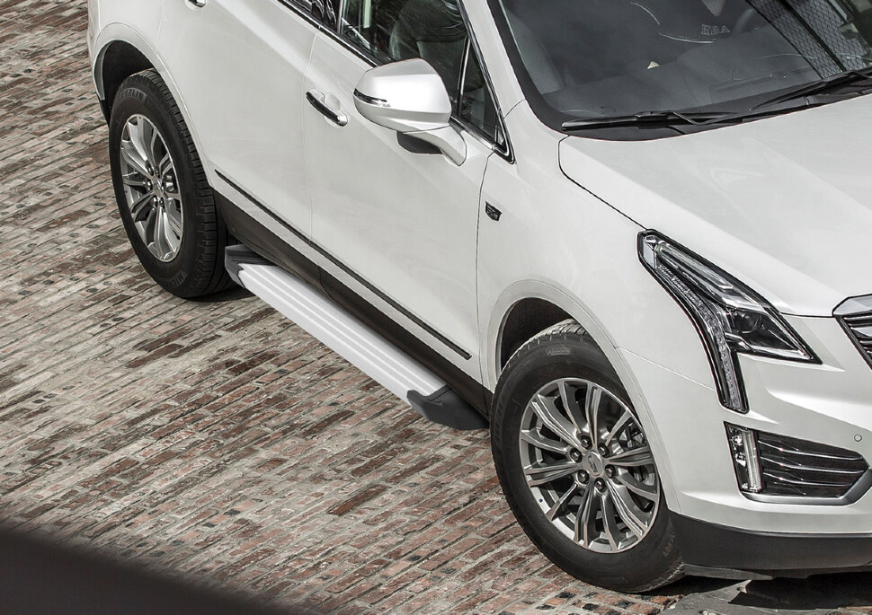 Пороги площадки (подножки) "Silver" Rival для Cadillac XT5 2016-2019 2019-н.в., 193 см, 2 шт., алюминий, F193AL.0801.1 с доставкой по всей России
