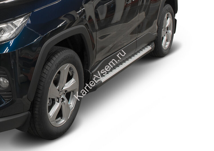Пороги площадки (подножки) "Bmw-Style круг" Rival для Toyota RAV4 XA50 2019-н.в., 180 см, 2 шт., алюминий, D180AL.5710.1