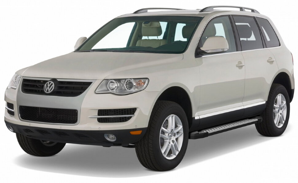 Пороги площадки (подножки) "Bmw-Style круг" Rival для Volkswagen Touareg I (без пневмоподвески) 2002-2010, 193 см, 2 шт., алюминий, D193AL.5809.1 купить недорого