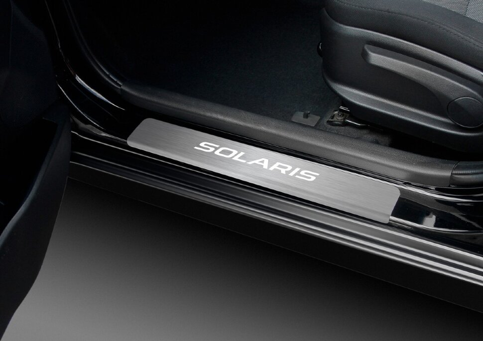 Накладки на пороги AutoMax для Hyundai Solaris I поколение 2010-2014, нерж. сталь, с надписью, 4 шт., AMHYSOL02 с доставкой по всей России
