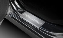 Накладки на пороги AutoMax для Hyundai Solaris I поколение 2010-2014, нерж. сталь, с надписью, 4 шт., AMHYSOL02