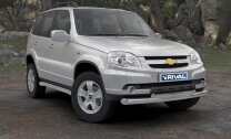 Защита переднего бампера d76+d57 + комплект крепежа, RIVAL, Chevrolet Niva 2009-