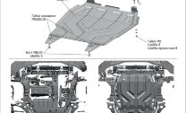 Защита картера и КПП АвтоБроня для Mitsubishi Lancer X 2007-2015, штампованная, алюминий 3 мм, с крепежом, 333.04037.1