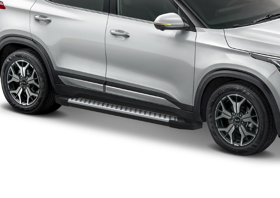 Пороги площадки (подножки) "Bmw-Style круг" Rival для Kia Seltos 2020-н.в., 180 см, 2 шт., алюминий, D180AL.2805.1 с доставкой по всей России