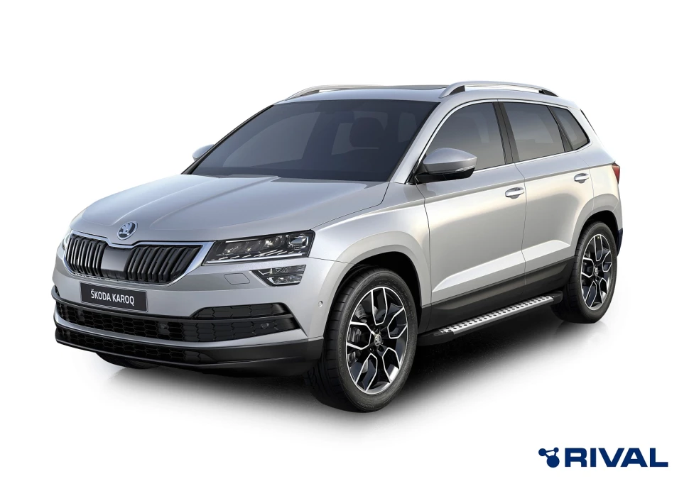 Пороги на автомобиль (подножки) "Bmw-Style круг" Rival для Skoda Karoq 2020-н.в., 180 см, 2 шт., алюминий, D180AL.5103.1
