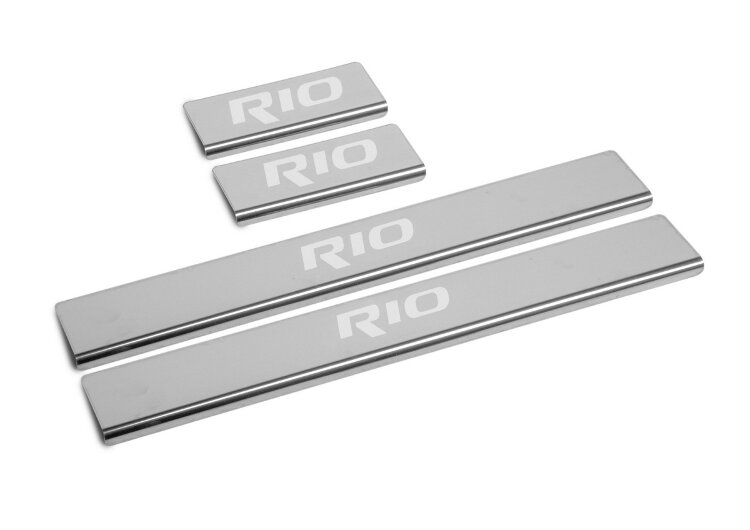 Накладки на пороги AutoMax для Kia Rio III поколение 2011-2015, нерж. сталь, с надписью, 4 шт., AMKIRIO02 купить недорого