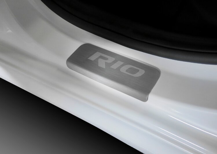 Накладки на пороги AutoMax для Kia Rio III поколение 2011-2015, нерж. сталь, с надписью, 4 шт., AMKIRIO02