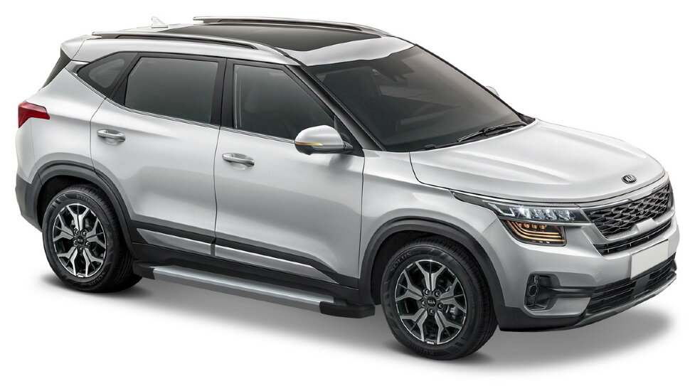 Пороги площадки (подножки) "Silver" Rival для Kia Seltos 2020-н.в., 180 см, 2 шт., алюминий, F180AL.2805.1 купить недорого