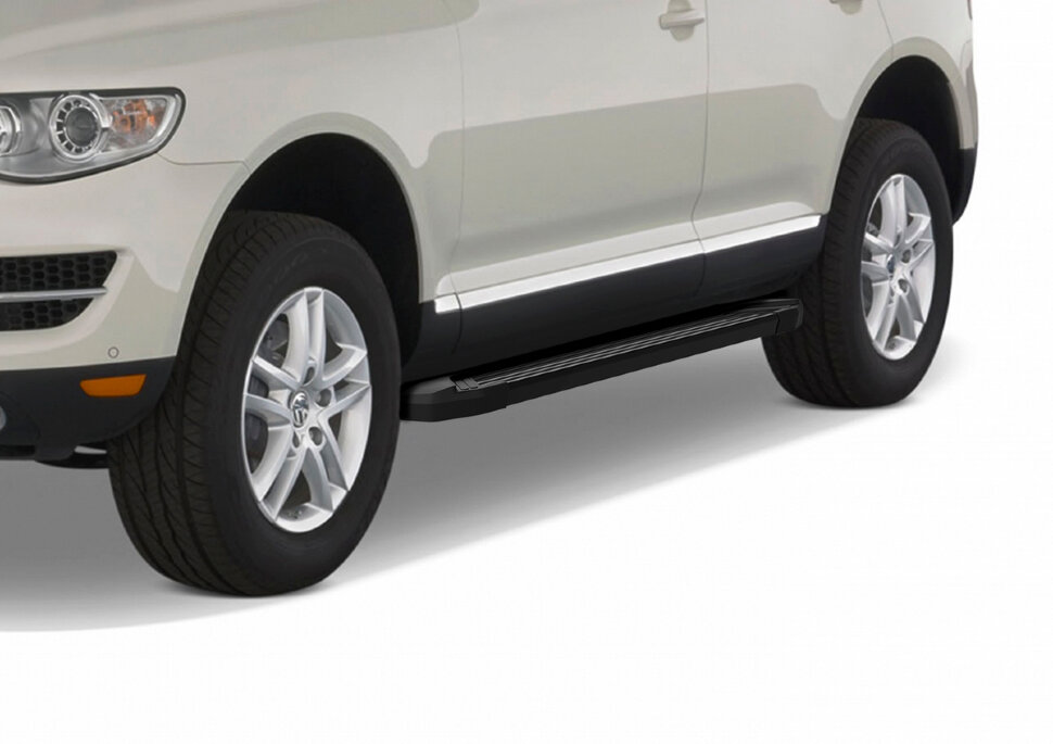 Пороги площадки (подножки) "Black" Rival для Volkswagen Touareg I (без пневмоподвески) 2002-2010, 193 см, 2 шт., алюминий, F193ALB.5809.1 с доставкой по всей России