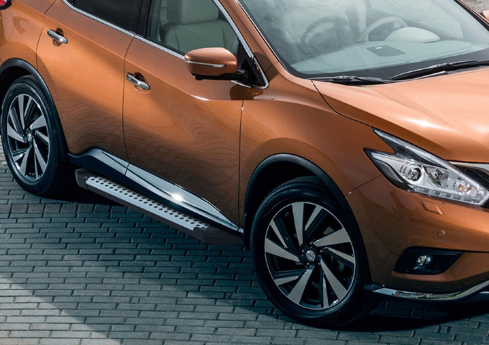 Пороги площадки (подножки) "Bmw-Style круг" Rival для Nissan Murano Z52 2016-н.в., 180 см, 2 шт., алюминий, D180AL.4108.3 с доставкой по всей России