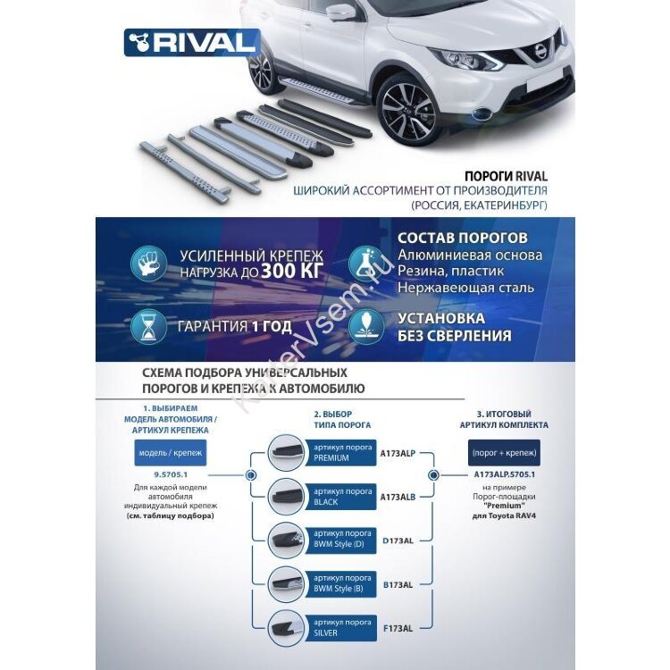 Пороги площадки (подножки) "Premium-Black" Rival для Chevrolet Tracker IV поколение 2021-н.в., 173 см, 2 шт., алюминий, A173ALB.1002.1