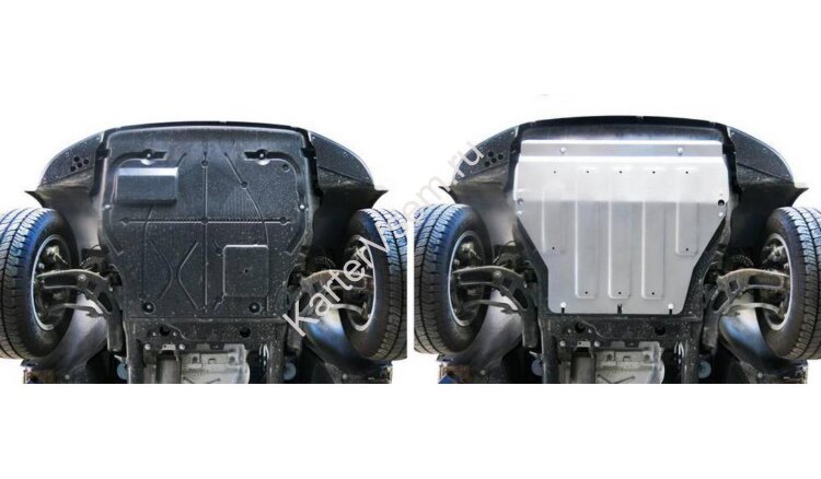 Защита картера и КПП Rival для Volkswagen Transporter T6 рестайлинг 2020-н.в., штампованная, алюминий 6 мм, с крепежом, 2333.5806.1.6