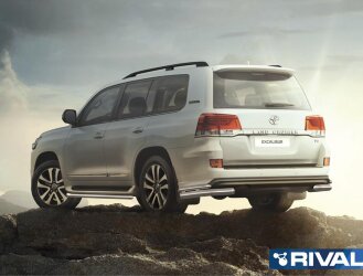 Защита заднего бампера d76+d42 Уголки + комплект крепежа, RIVAL, Toyota LC200 Excalibur 2017-