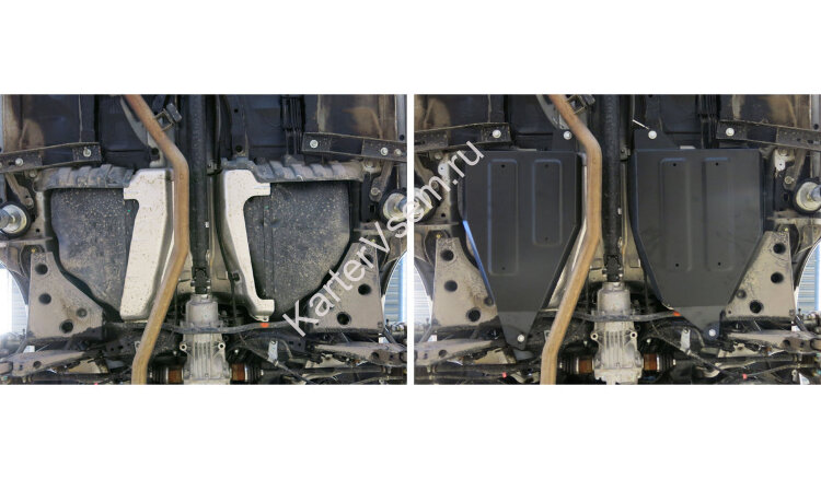 Защита топливного бака АвтоБроня для Nissan Murano Z51, Z52 2007-2016 2016-н.в., штампованная, сталь 1.8 мм, 2 части, с крепежом, 111.04159.1