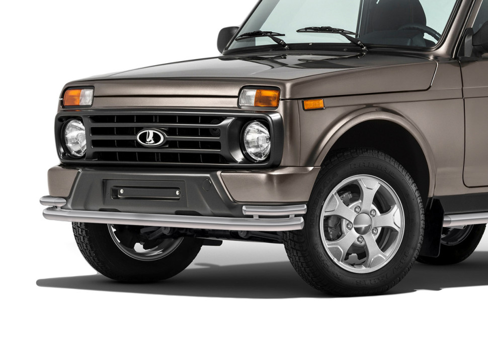 Защита переднего бампера d57+d42 Rival для ВАЗ 2121 (4x4) 3-дв. (Urban) 2014-2019 2019-н.в., нерж. сталь, R.6004.002