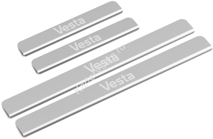 Накладки на пороги AutoMax для Lada Vesta седан, универсал 2015-н.в., нерж. сталь, с надписью, 4 шт., AMLAVES01 купить недорого