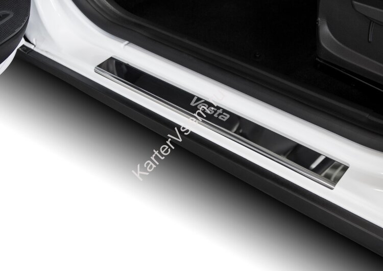 Накладки на пороги AutoMax для Lada Vesta седан, универсал 2015-н.в., нерж. сталь, с надписью, 4 шт., AMLAVES01 с доставкой по всей России
