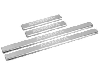 Накладки на пороги AutoMax для Nissan Almera G15 2012-2018, нерж. сталь, с надписью, 4 шт., AMNIALM01