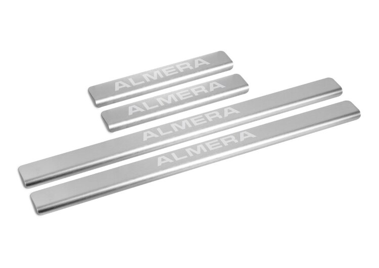 Накладки на пороги AutoMax для Nissan Almera G15 2012-2018, нерж. сталь, с надписью, 4 шт., AMNIALM01 купить недорого