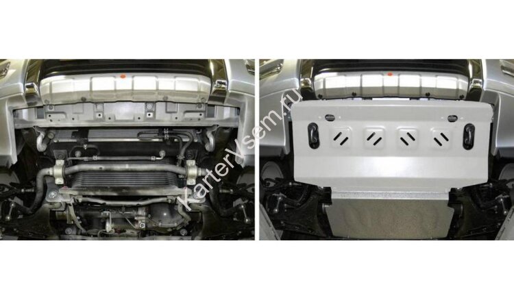 Защита радиатора Rival для Mitsubishi Pajero IV 2006-2020, штампованная, алюминий 4 мм, с крепежом, 333.4012.1