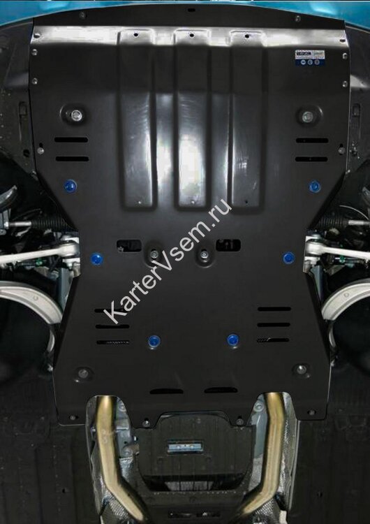 Защита картера и КПП Rival (черная) для Porsche Macan 2014-2019, штампованная, алюминий 3 мм, с крепежом, 333.4605.2
