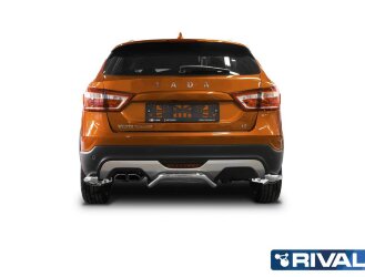 Защита заднего бампера d42 Уголки + комплект крепежа, RIVAL, Lada Vesta SW Cross 2017-