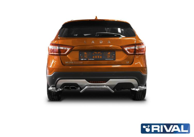 Защита заднего бампера d42 Уголки + комплект крепежа, RIVAL, Lada Vesta SW Cross 2017-
