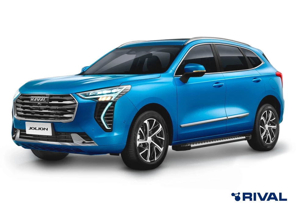 Пороги на автомобиль (подножки) "Bmw-Style круг" Rival для Haval Jolion 2021-н.в., 180 см, 2 шт., алюминий, D180AL.9404.1