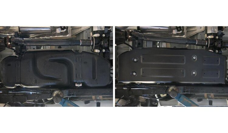 Защита топливного бака Rival для Toyota Hilux VIII 4WD 2015-2018, сталь 1.8 мм, с крепежом, штампованная, 111.9505.1