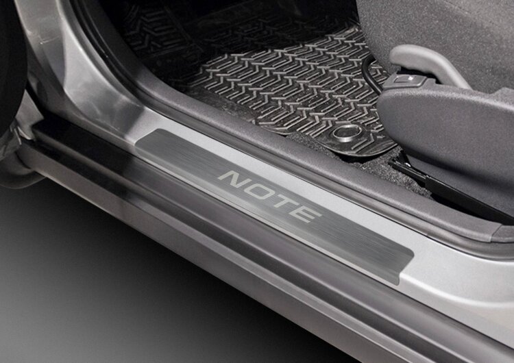 Накладки на пороги AutoMax для Nissan Note II поколение 2012-2020., нерж. сталь, с надписью, 4 шт., AMNINOT01 с доставкой по всей России