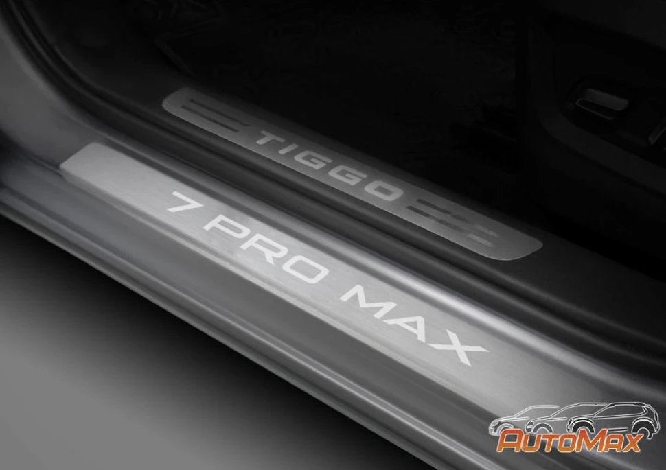 Накладки на пороги AutoMax для Chery Tiggo 7 Pro Max 2022-н.в., нерж. сталь, с надписью, 4 шт., AMCR7PRM01