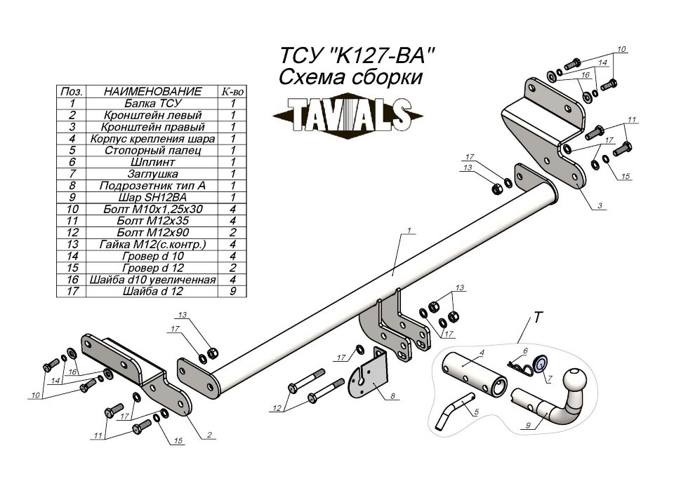 Фаркоп Kia Cerato с быстросъёмным шаром (ТСУ) арт. T-K127-BA