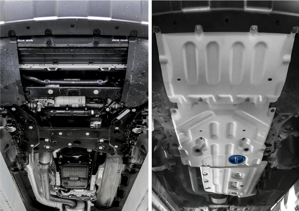 Защита картера, КПП и РК Rival для BMW X3 G01 (xDrive 20i, xDrive 30i) 2017-2021, штампованная, алюминий 4 мм, с крепежом, 3 части, K333.0531.1