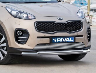 Защита переднего бампера d57+d42 + комплект крепежа, RIVAL, Kia Sportage 2016-