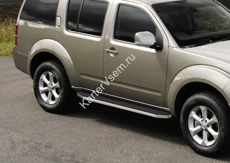 Пороги площадки (подножки) "Premium" Rival для Nissan Pathfinder R51 2004-2014, 173 см, 2 шт., алюминий, A173ALP.4105.1