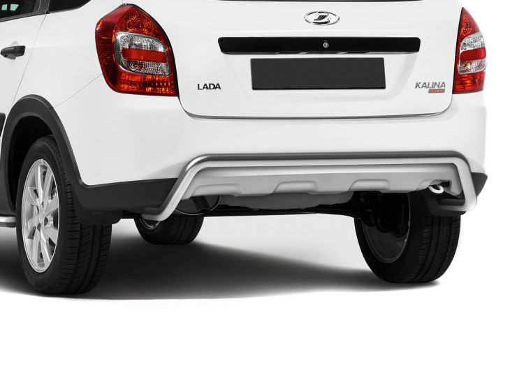 Защита заднего бампера d42 скоба Rival для Lada Kalina Cross 2014-2018, нерж. сталь, R.6006.003