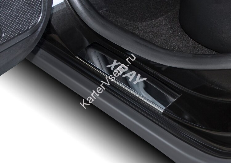 Накладки на пороги AutoMax для Lada Xray Cross 2018-н.в., нерж. сталь, с надписью, 4 шт., AMLAXRA01