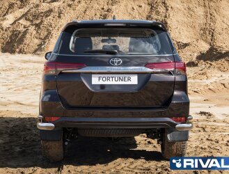 Защита заднего бампера d76+d42 Уголки + комплект крепежа, RIVAL, Toyota Fortuner 2017-