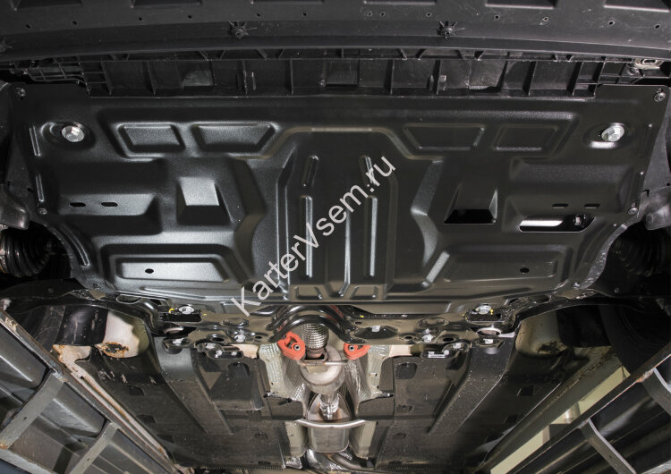 Защита картера и КПП АвтоБроня для Volkswagen Polo (Поло) VI лифтбек 2020-н.в., штампованная, сталь 1.5 мм, с крепежом, 111.05842.1