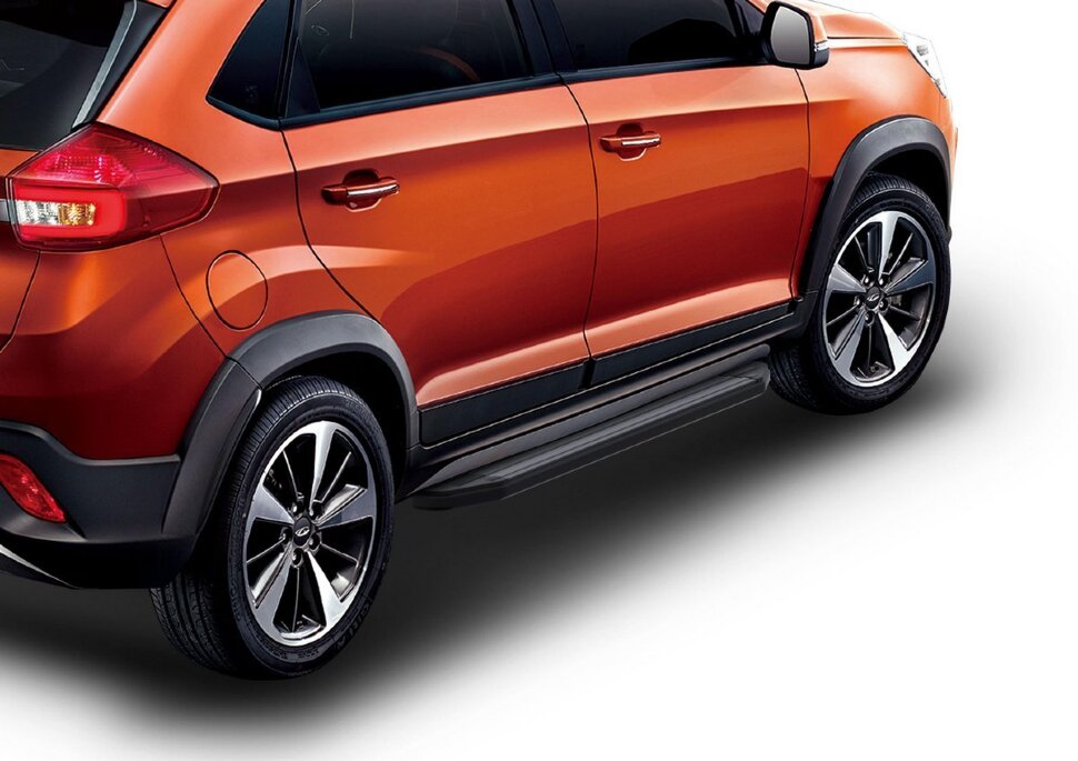 Пороги площадки (подножки) "Premium-Black" Rival для Chery Tiggo 2 2017-2020, 173 см, 2 шт., алюминий, A173ALB.0904.1 с доставкой по всей России