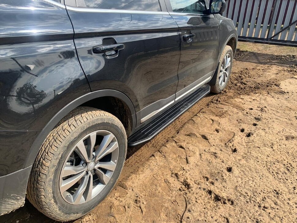 Пороги площадки (подножки) "Premium-Black" Rival для Kia Sorento III Prime 2015-2017, 180 см, 2 шт., алюминий, A180ALB.2803.3 с возможностью установки